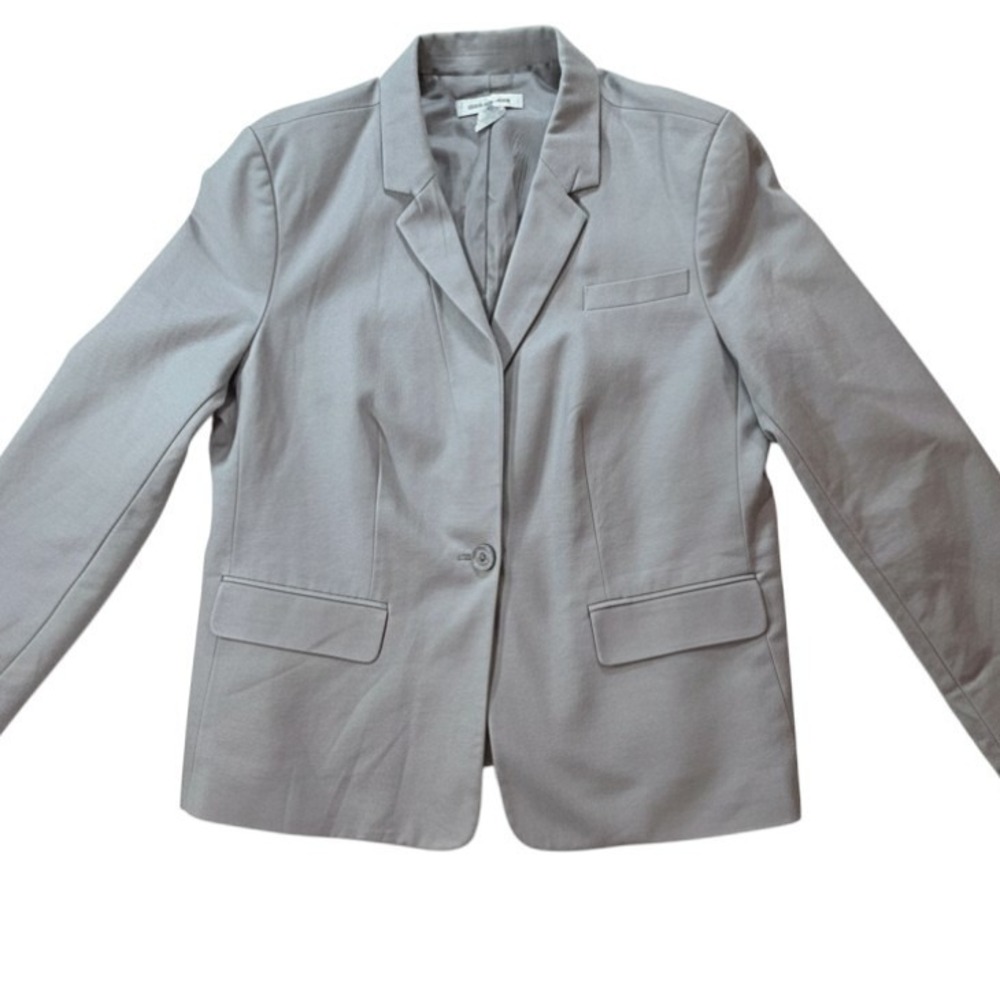 Liz Claiborne Blazer Womens Large Gray Single Button Stretch Cotton Career Coat